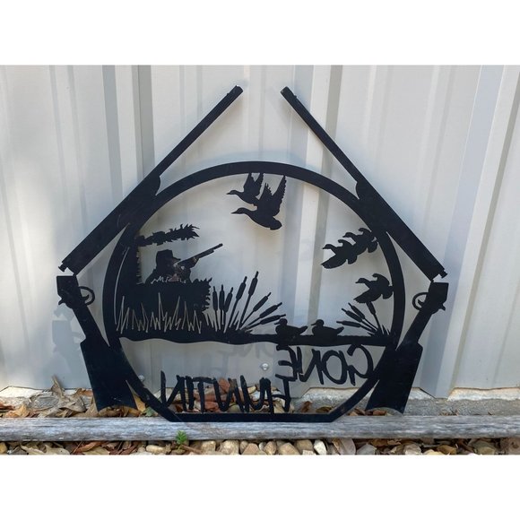 Vintage "Gone Huntin"  Metal Silhouette Sign Rifle Ducks Hunter Duck Hunting 26" - Picture 8 of 12